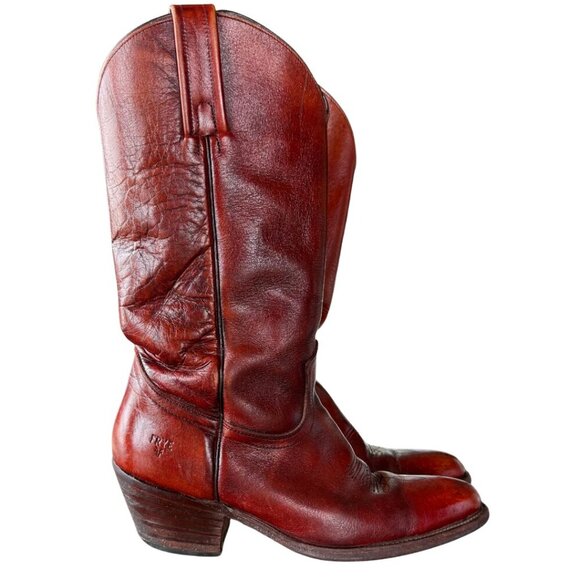 FRYE Mens Billy Mahogany Vintage Leather Western Cowboy Boots Mens Size 9.5 - Picture 3 of 9